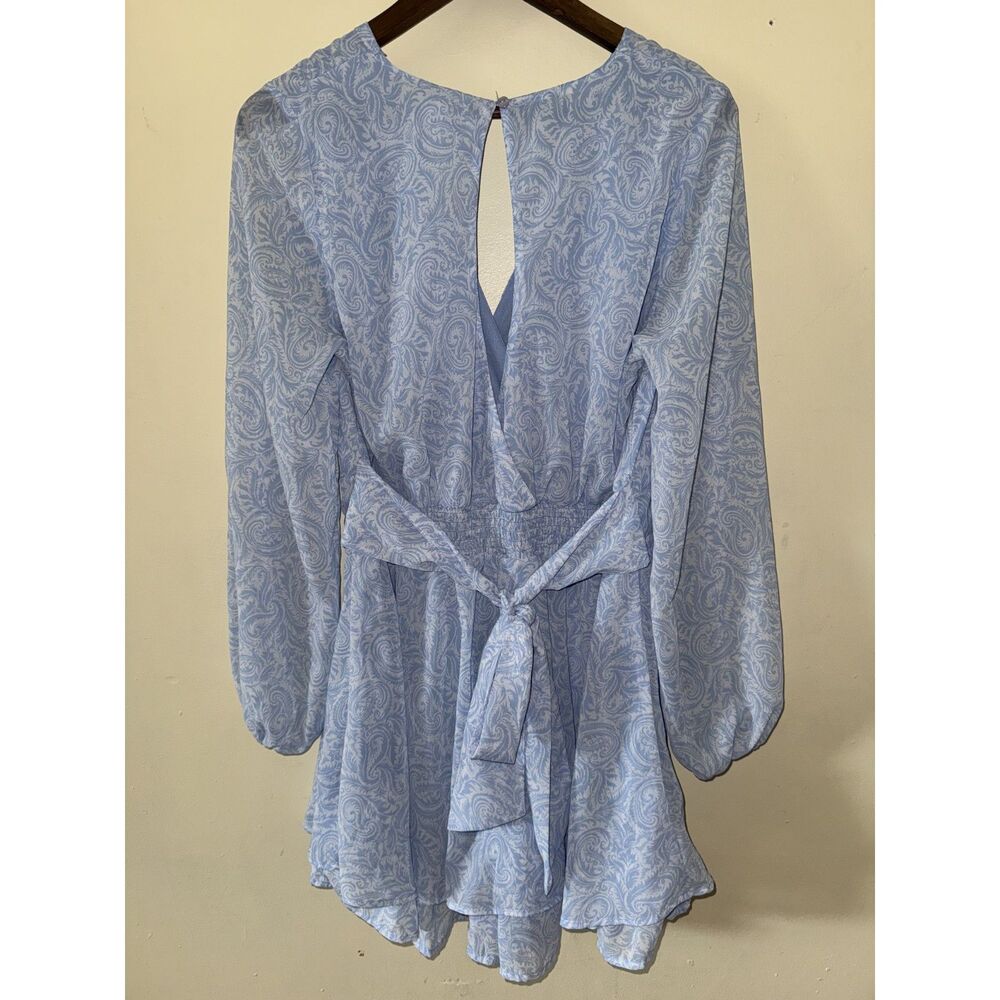 Japna Blue Paisley Long Sleeve Romper Skort Dress Cutout Back XL - Picture 2 of 8